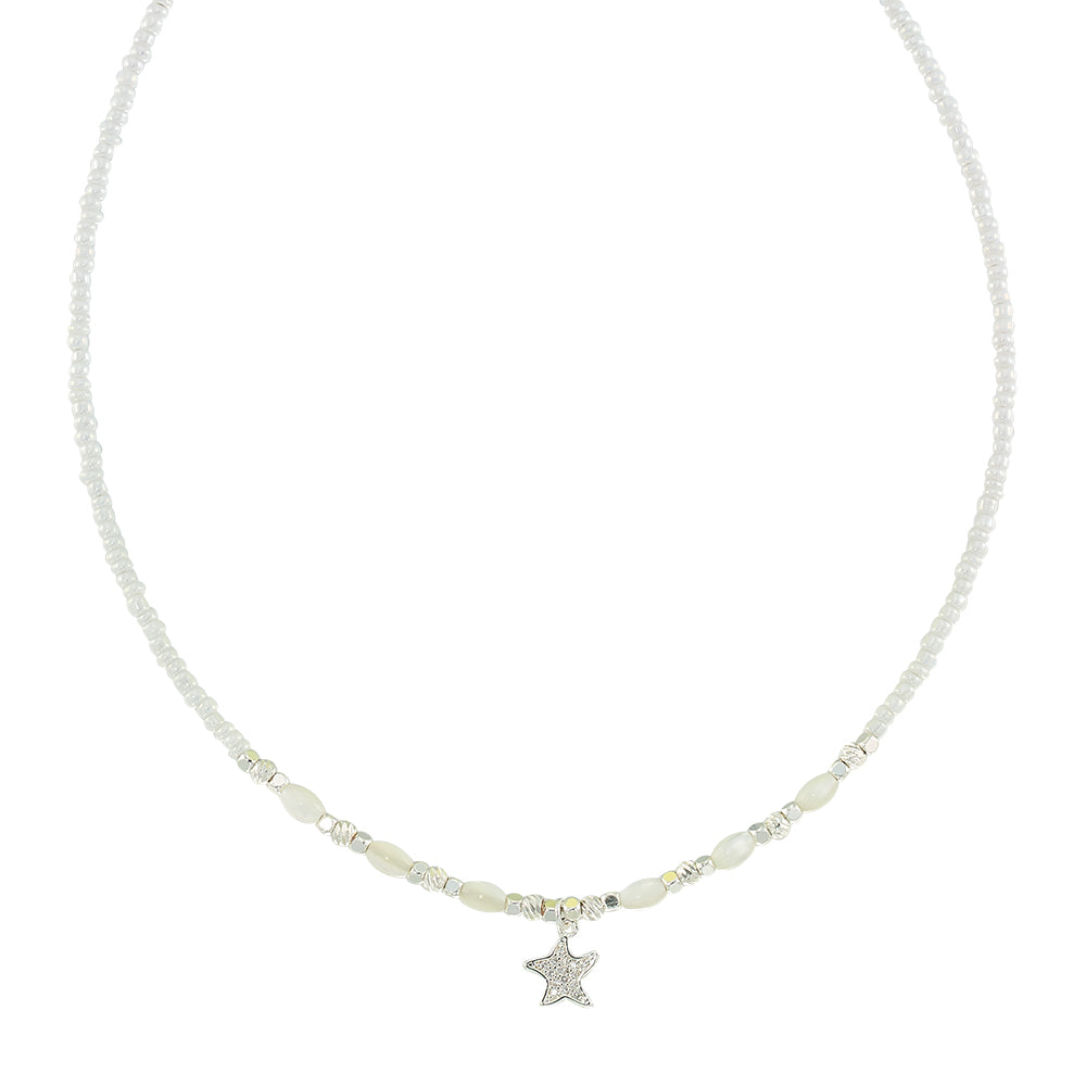 Crystal Starfish Seedbead Mother of Pearl 15" Necklace