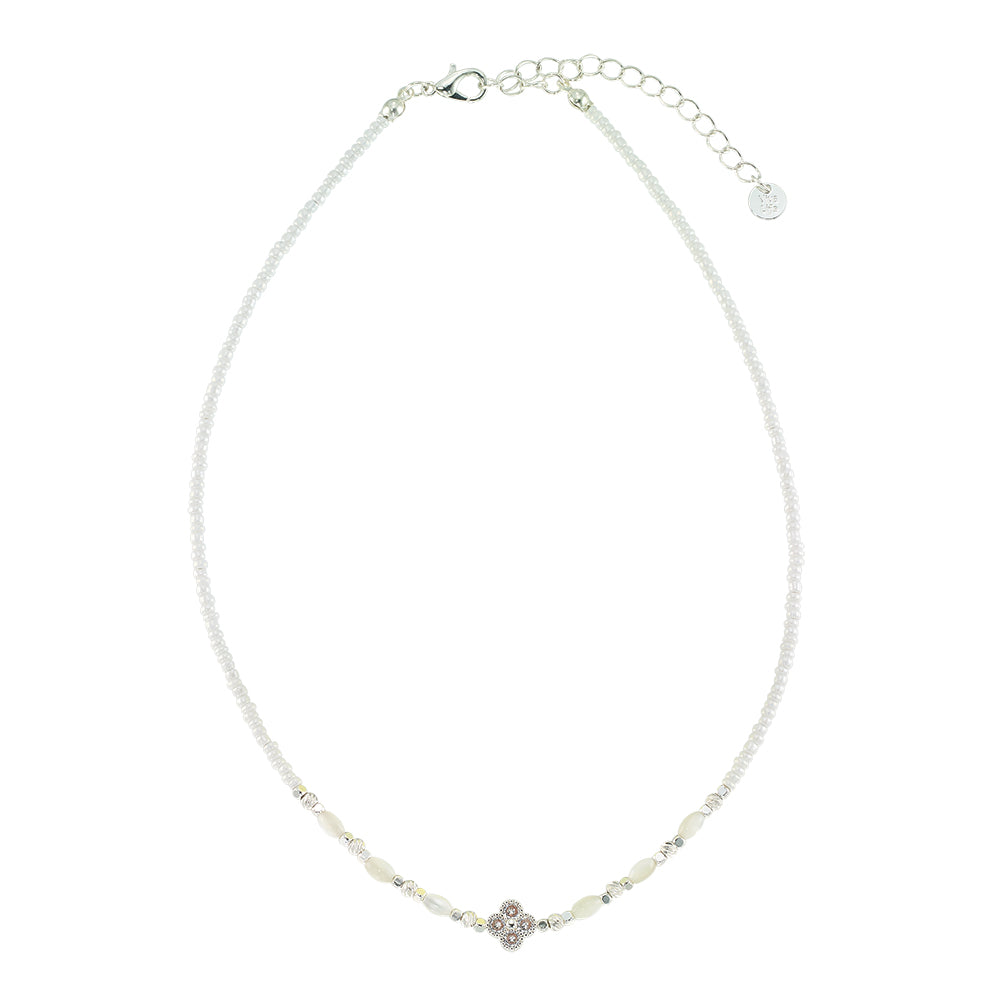 Crystal Clover Seedbead Mother of Pearl 15" Necklace