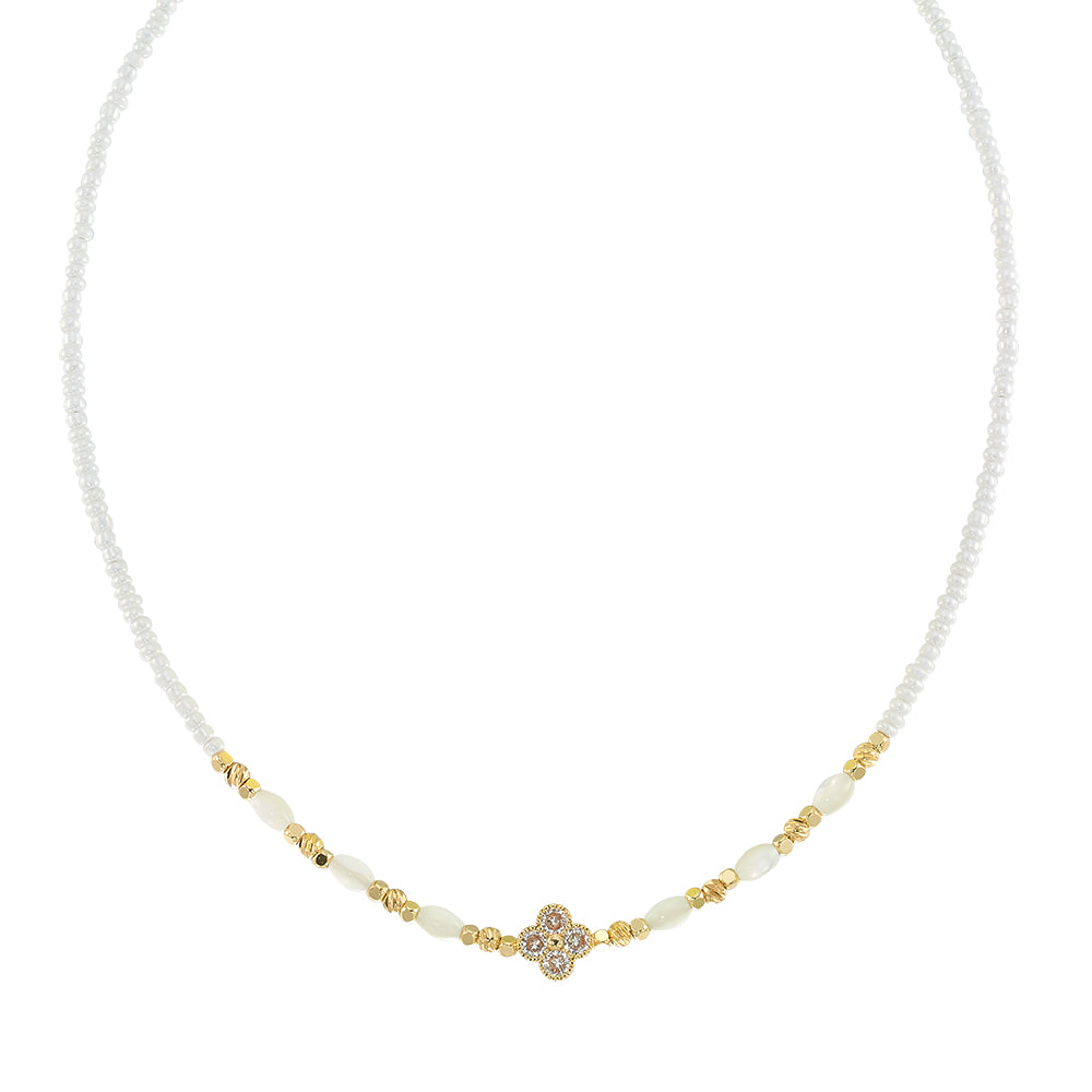 Crystal Clover Seedbead Mother of Pearl 15" Necklace