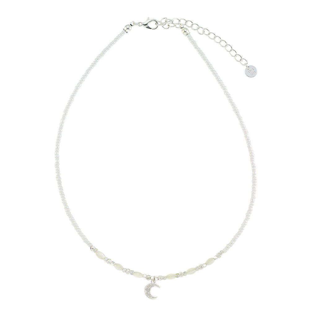 Crystal Moon Seedbead Mother of Pearl 15&quot; Necklace