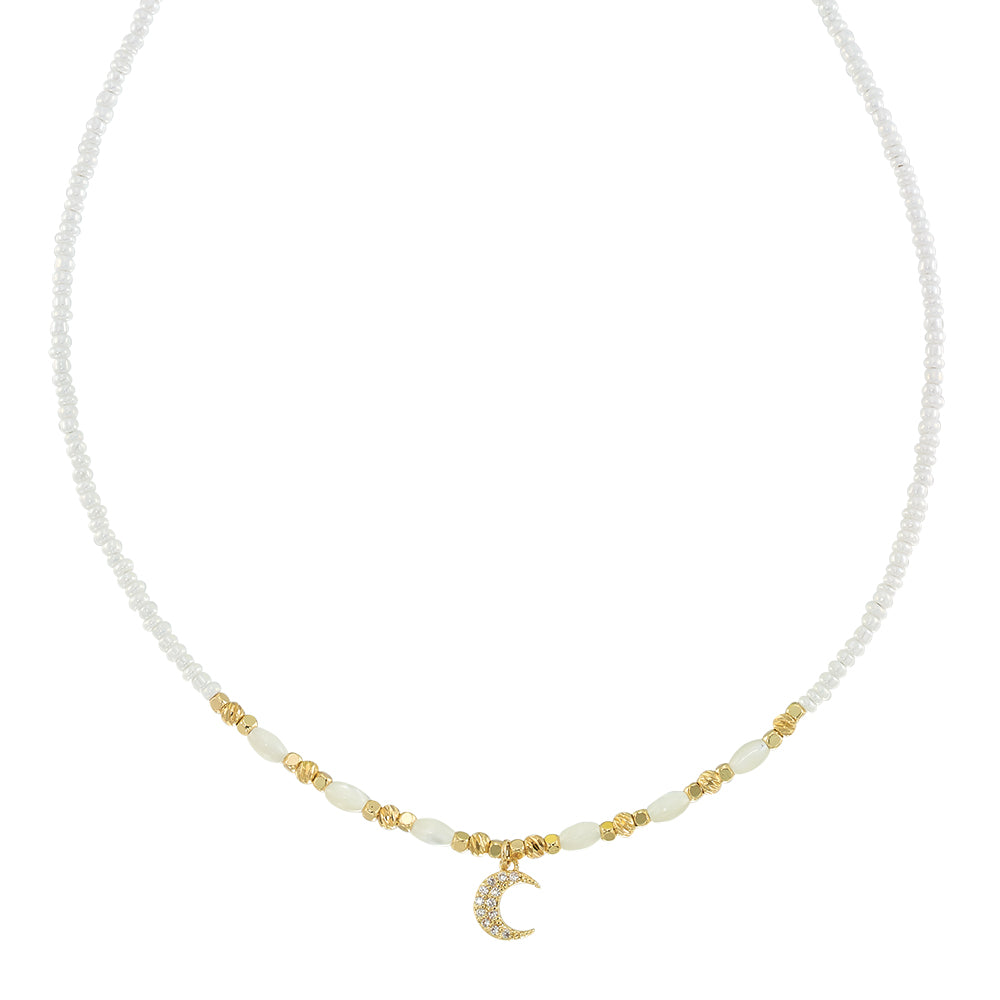 Crystal Moon Seedbead Mother of Pearl 15" Necklace