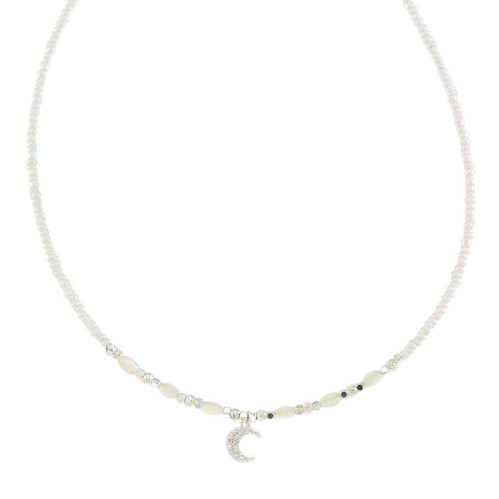Crystal Moon Seedbead Mother of Pearl 15" Necklace