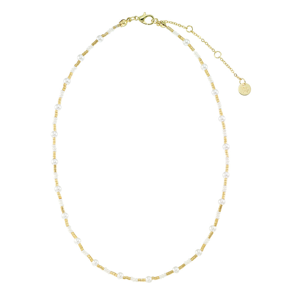 Silver and Gold Seedbead Pearl 15&quot; Necklace