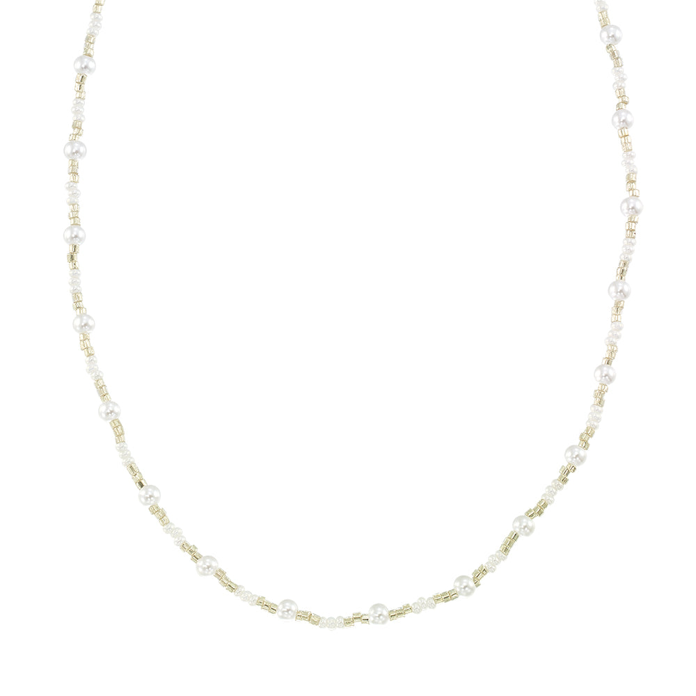 Silver and Gold Seedbead Pearl 15" Necklace