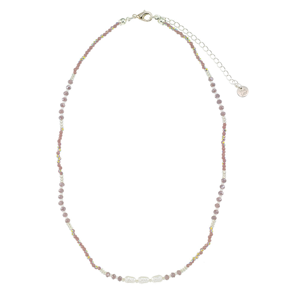 Triple Pearl/Metallic Colored Seedbead and Crystal 16" Necklace