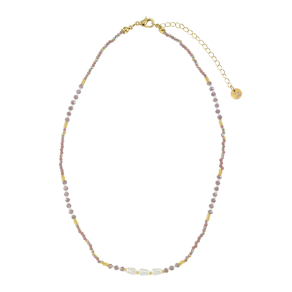 Triple Pearl/Metallic Colored Seedbead and Crystal 16" Necklace