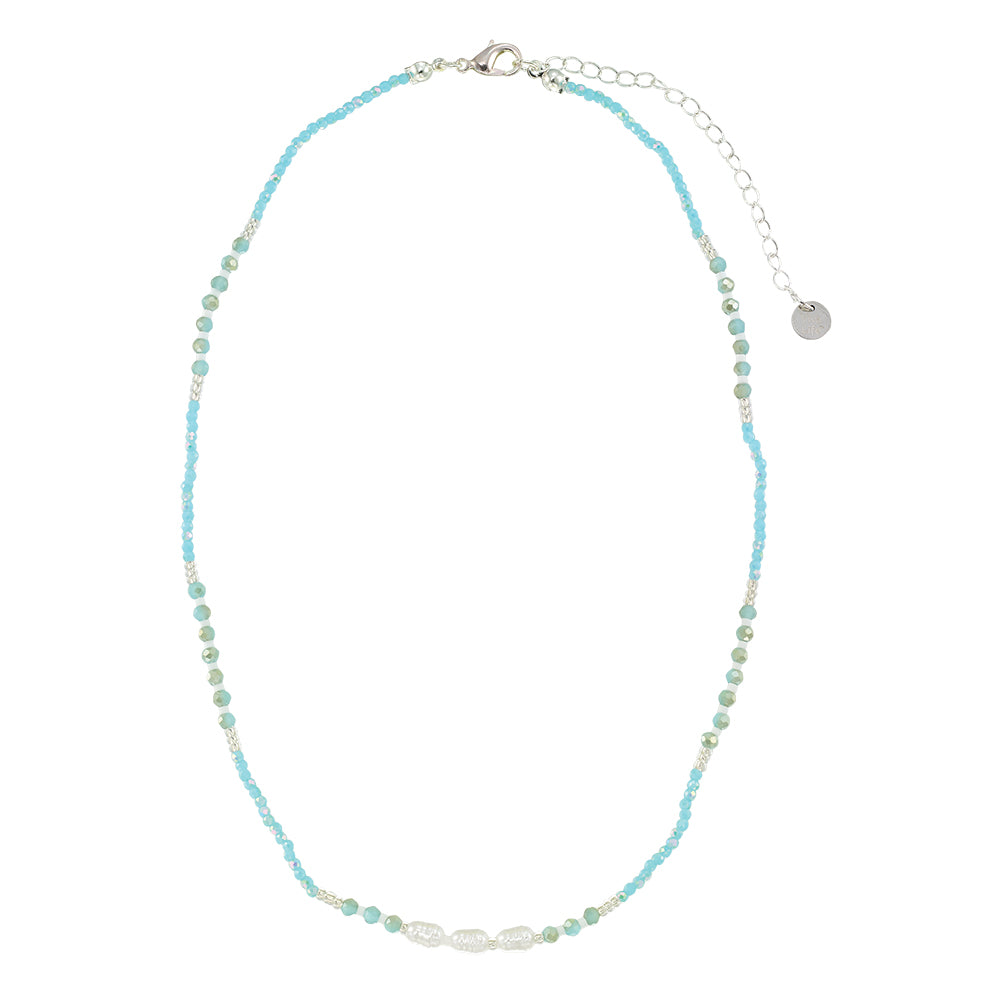 Triple Pearl/Metallic Colored Seedbead and Crystal 16" Necklace