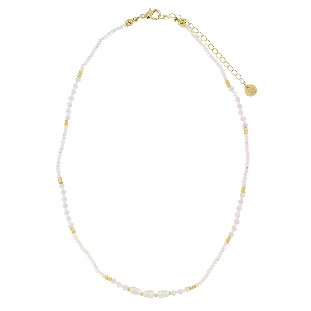 Triple Pearl/Metallic Colored Seedbead and Crystal 16" Necklace