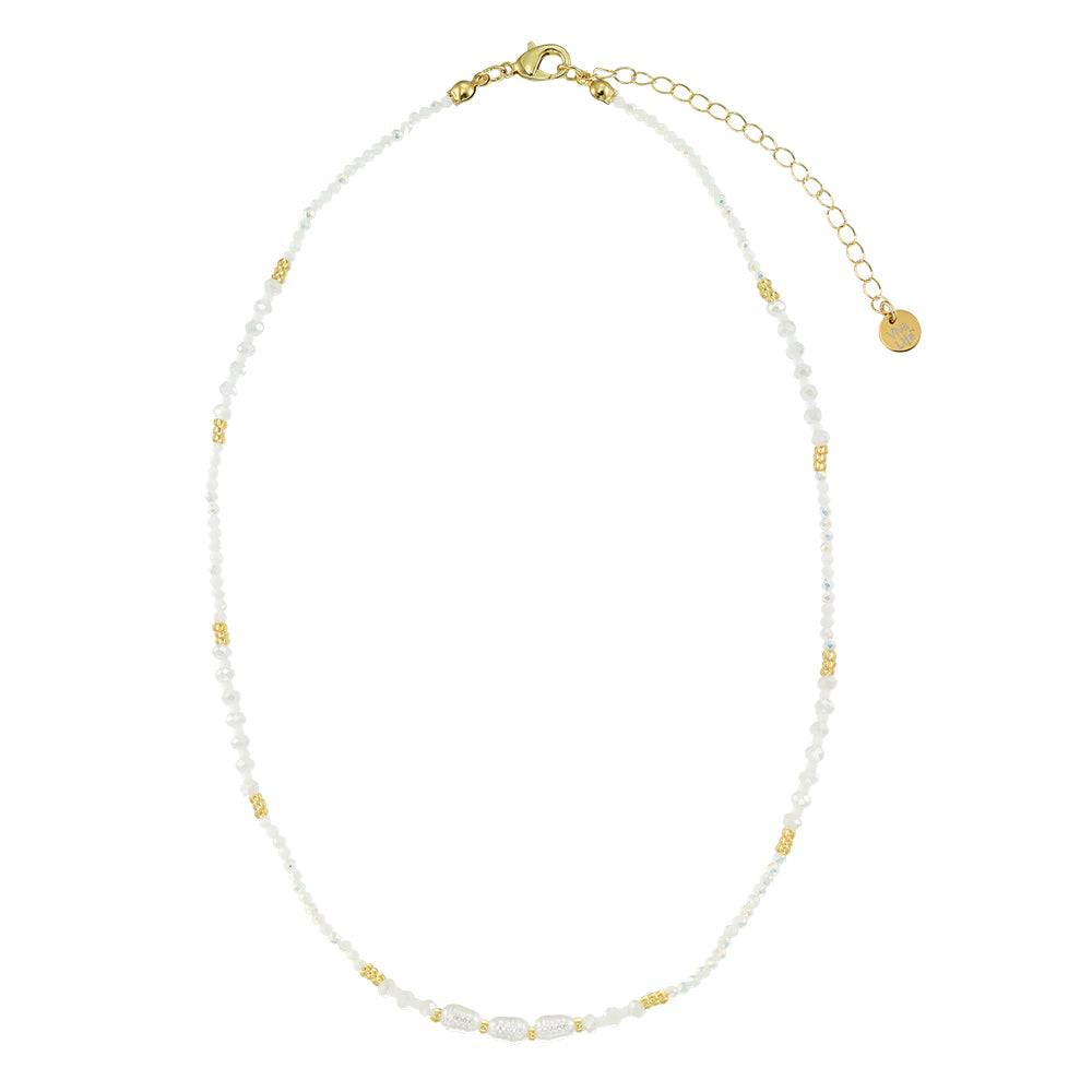 Triple Pearl/Metallic Colored Seedbead and Crystal 16&quot; Necklace