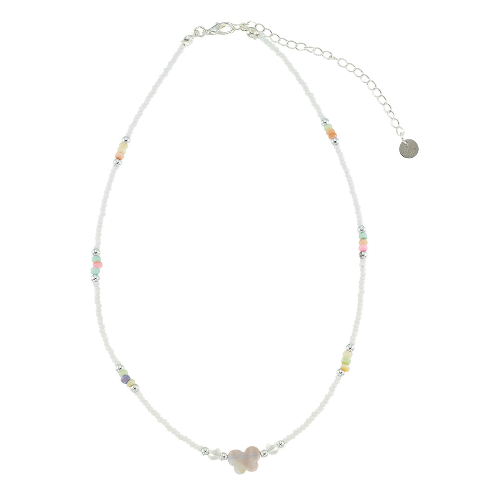 Mother of Pearl Butterfly Frosted Bead 15&quot; Necklace