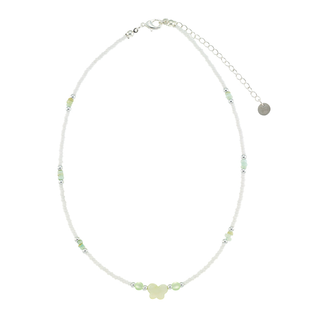 Mother of Pearl Butterfly Frosted Bead 15&quot; Necklace