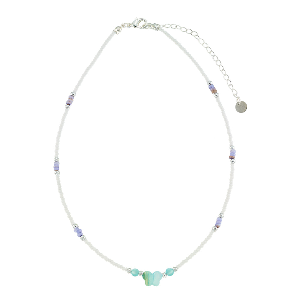 Mother of Pearl Butterfly Frosted Bead 15&quot; Necklace