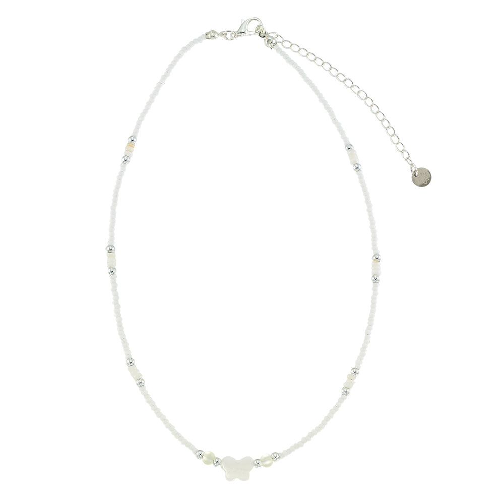 Mother of Pearl Butterfly Frosted Bead 15&quot; Necklace