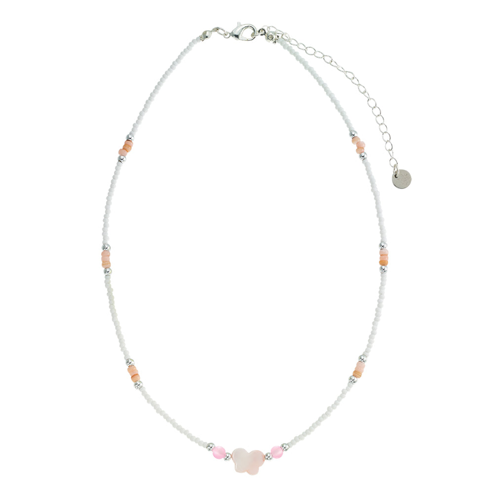 Mother of Pearl Butterfly Frosted Bead 15&quot; Necklace