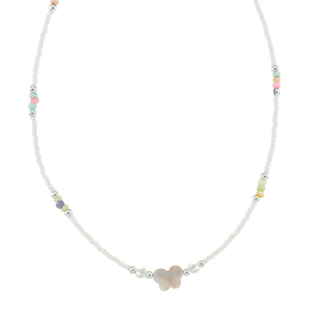 Mother of Pearl Butterfly Frosted Bead 15" Necklace