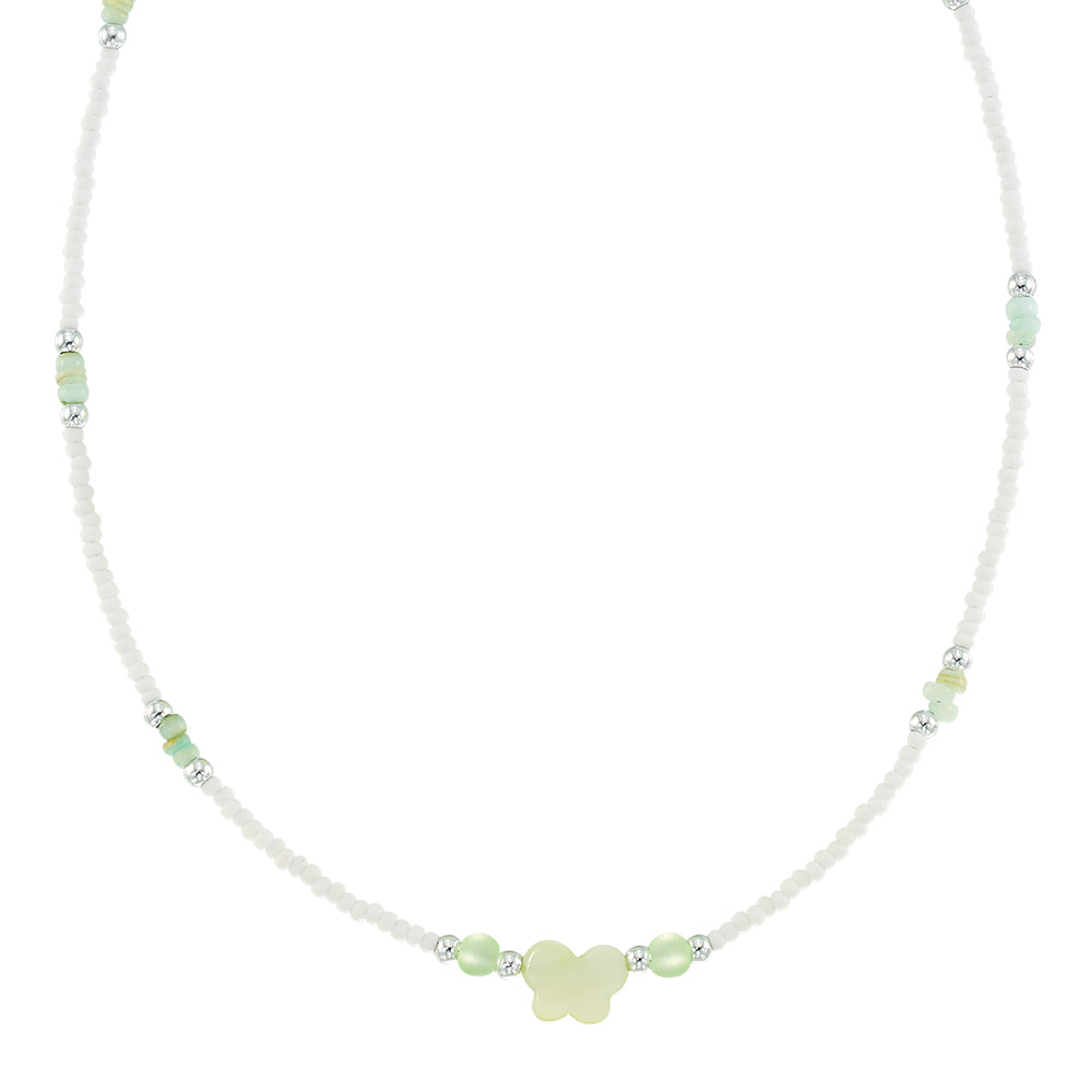 Mother of Pearl Butterfly Frosted Bead 15" Necklace
