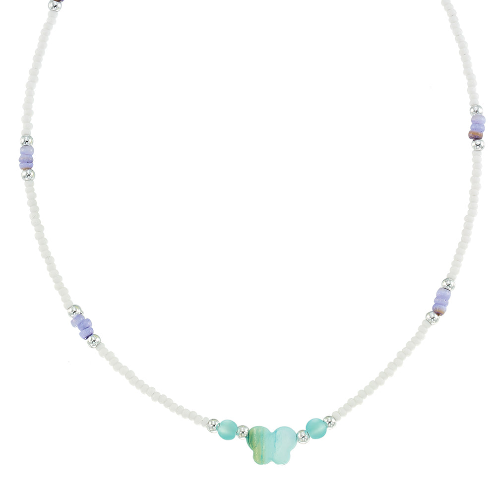 Mother of Pearl Butterfly Frosted Bead 15" Necklace