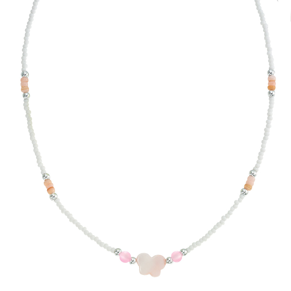 Mother of Pearl Butterfly Frosted Bead 15" Necklace