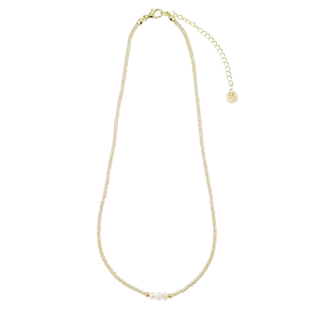 Triple Pearl with Silver & Gold Seedbead Necklace