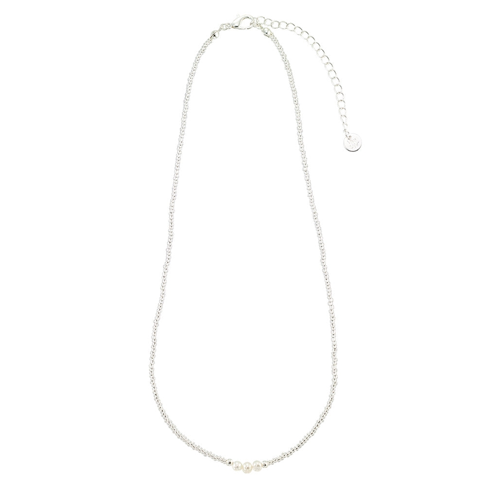 Triple Pearl with Silver & Gold Seedbead Necklace