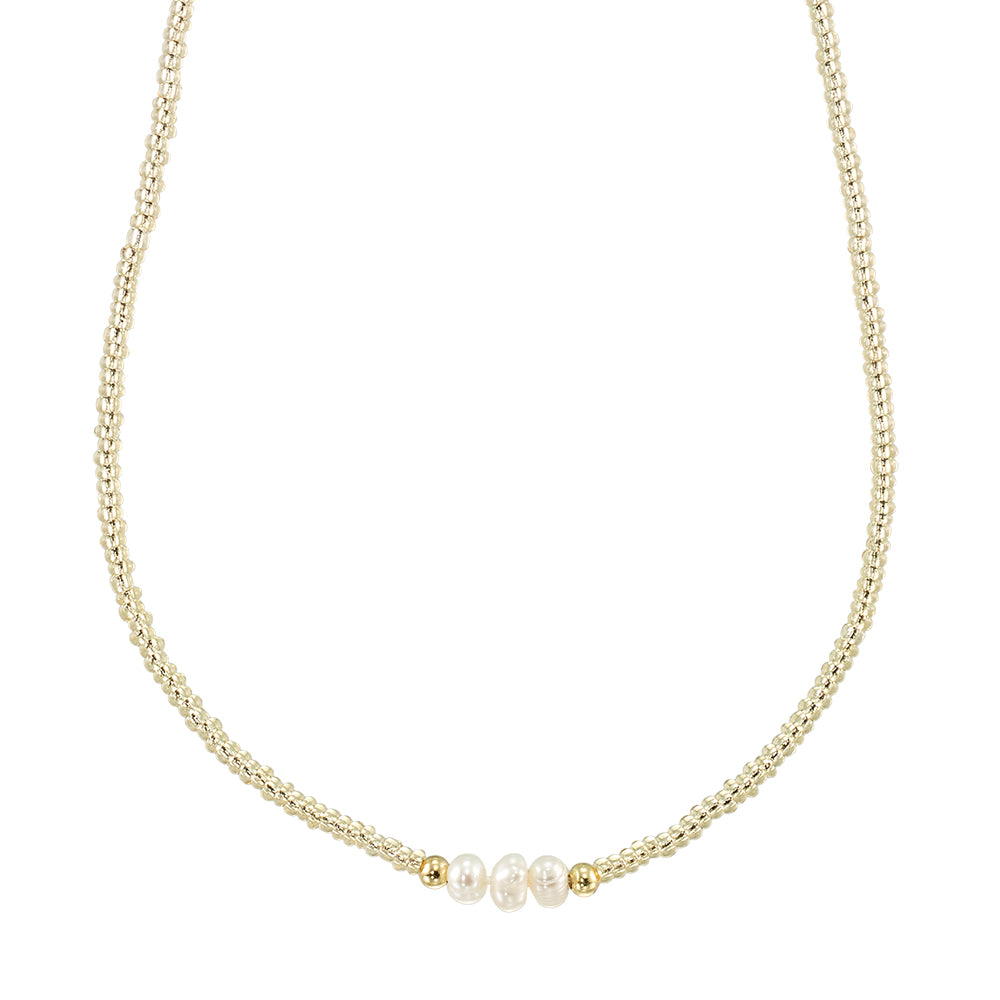 Triple Pearl with Silver & Gold Seedbead Necklace