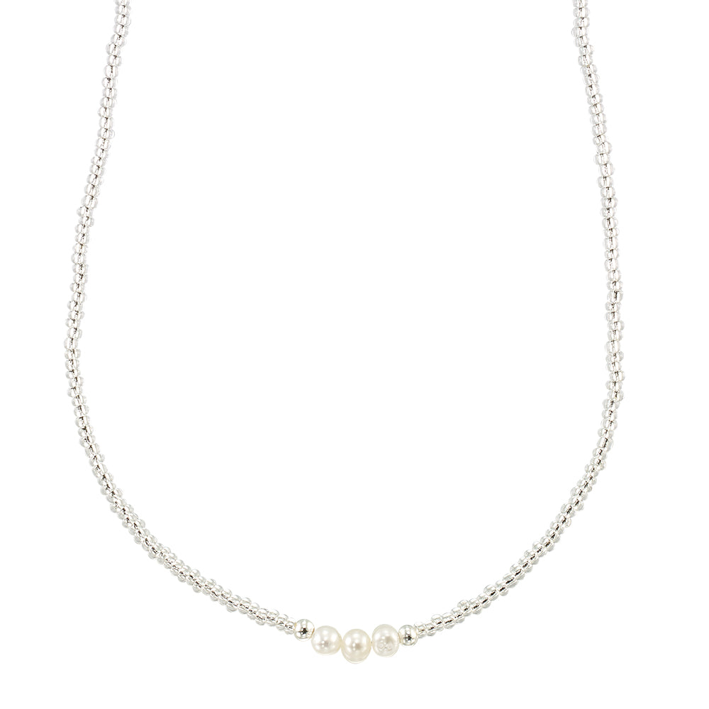 Triple Pearl with Silver & Gold Seedbead Necklace