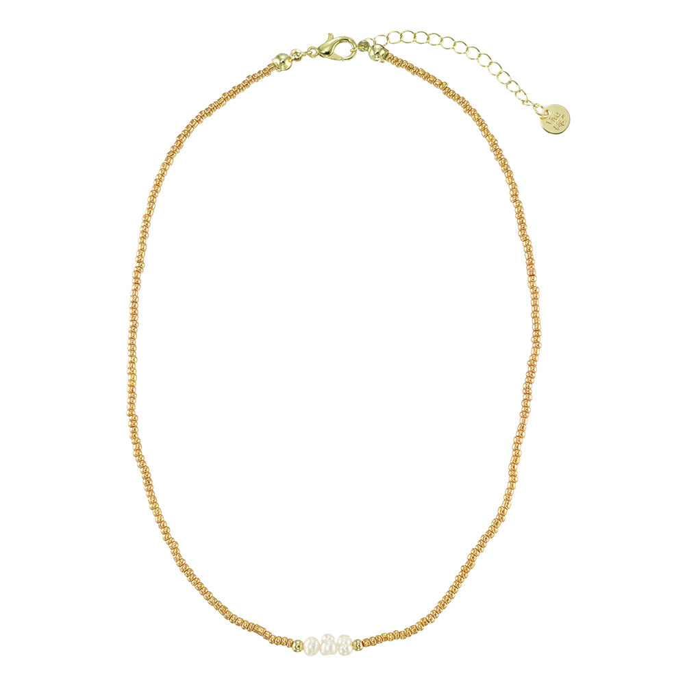 Triple Pearl with Silver &amp; Gold Seedbead Necklace