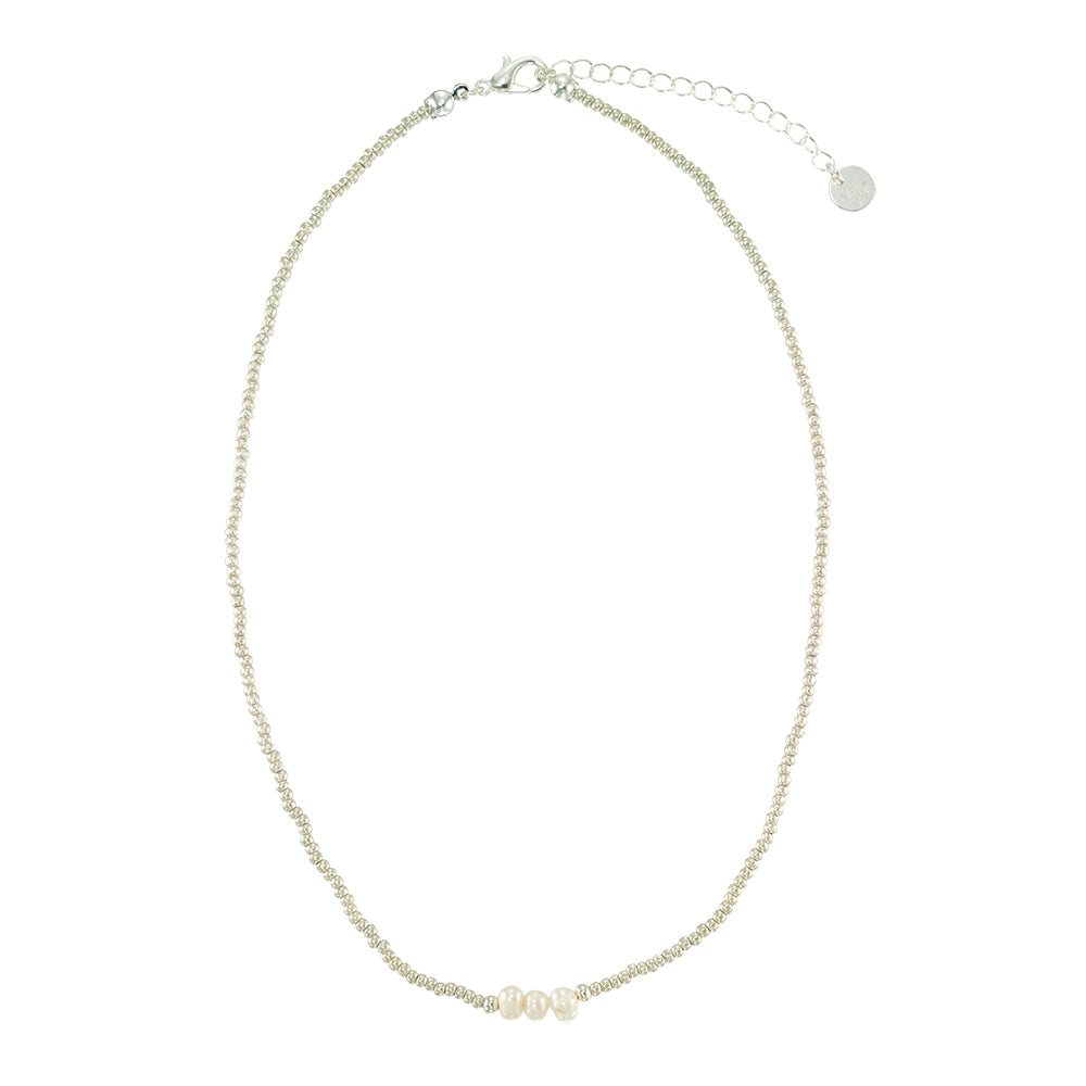 Triple Pearl with Silver &amp; Gold Seedbead Necklace
