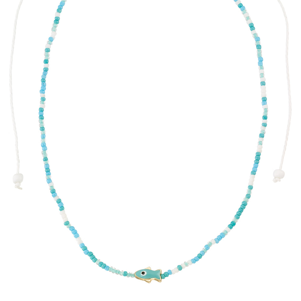 Enamel Sardine Seedbead Necklace
