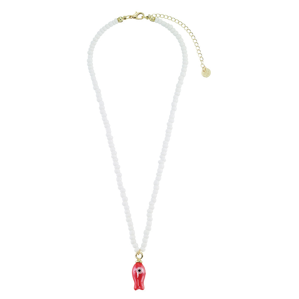 Ceramic Sardine w/ Seedbeads Necklace