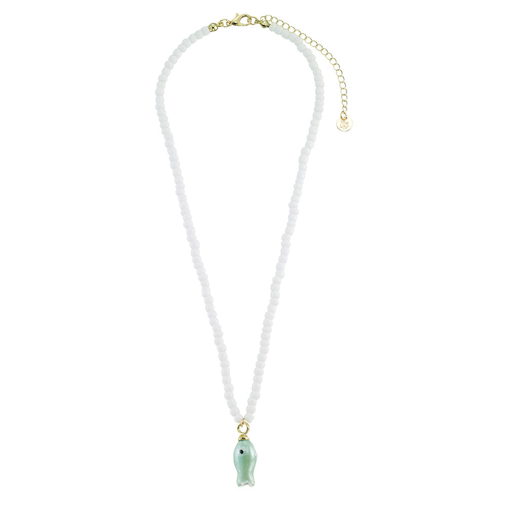 Ceramic Sardine w/ Seedbeads Necklace
