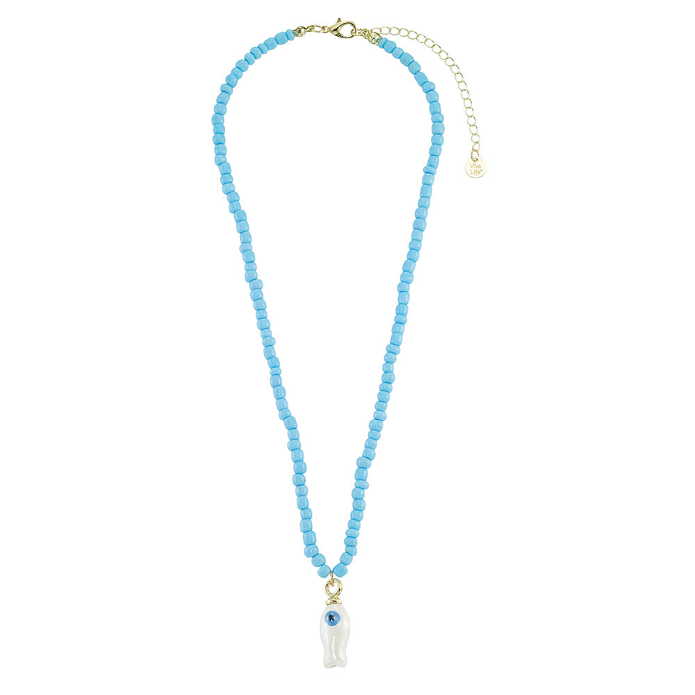 Ceramic Sardine w/ Seedbeads Necklace