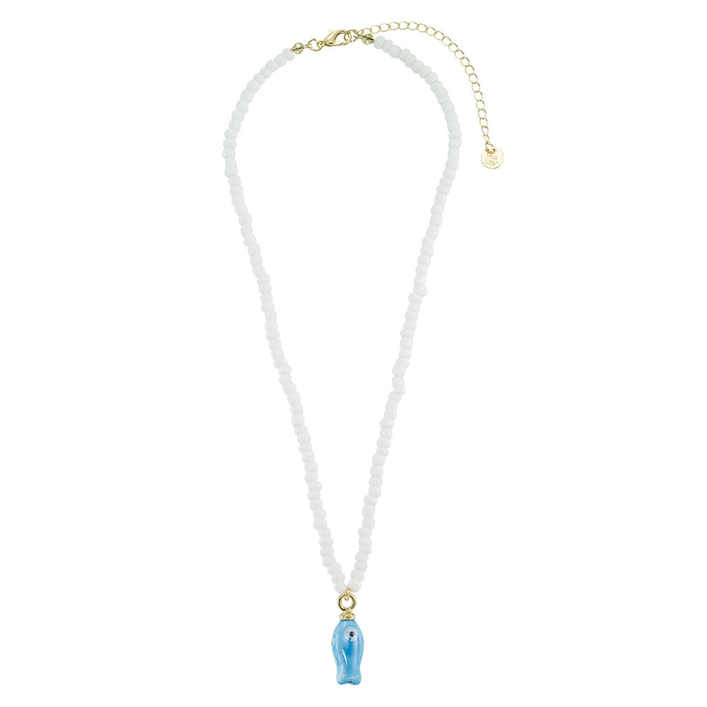 Ceramic Sardine w/ Seedbeads Necklace