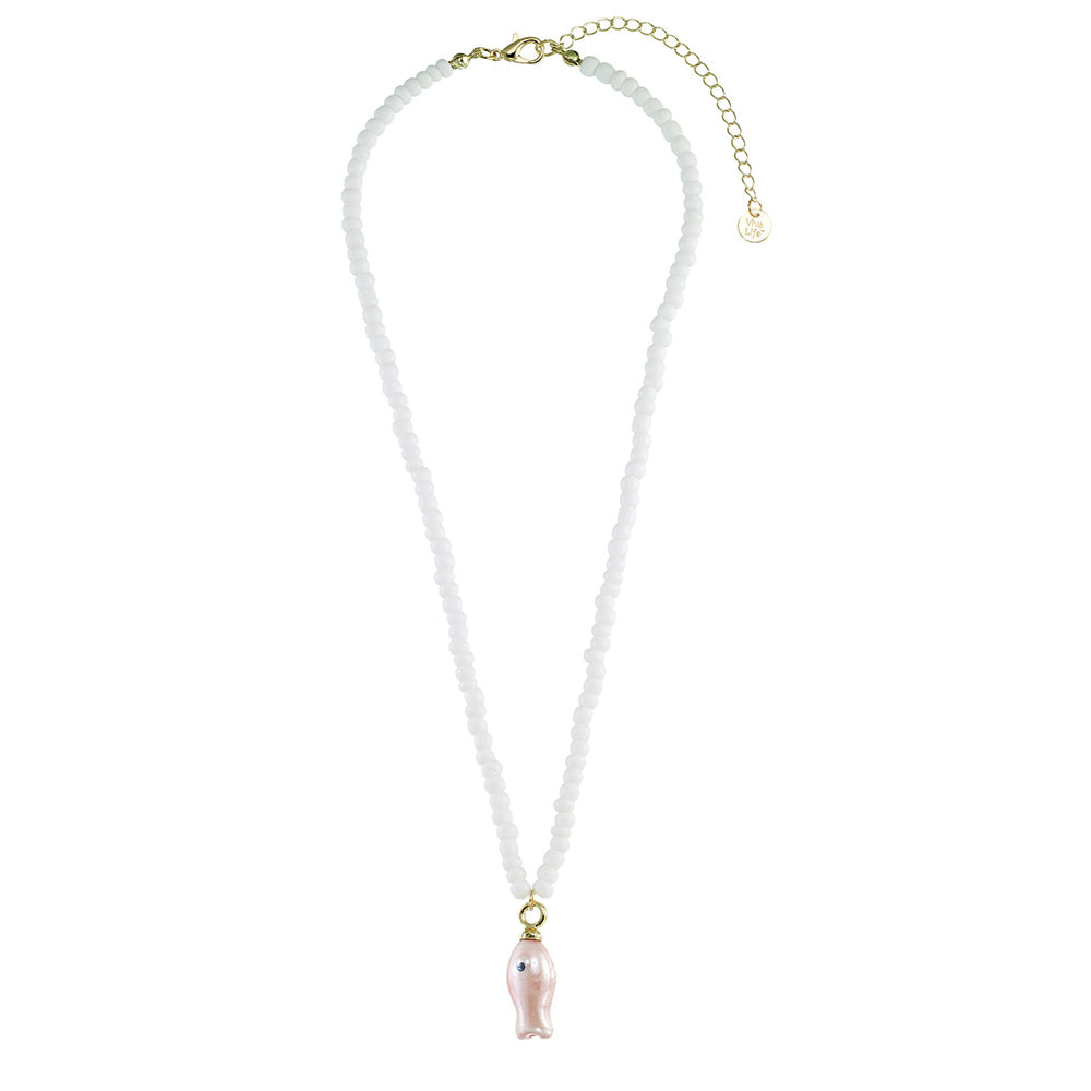 Ceramic Sardine w/ Seedbeads Necklace