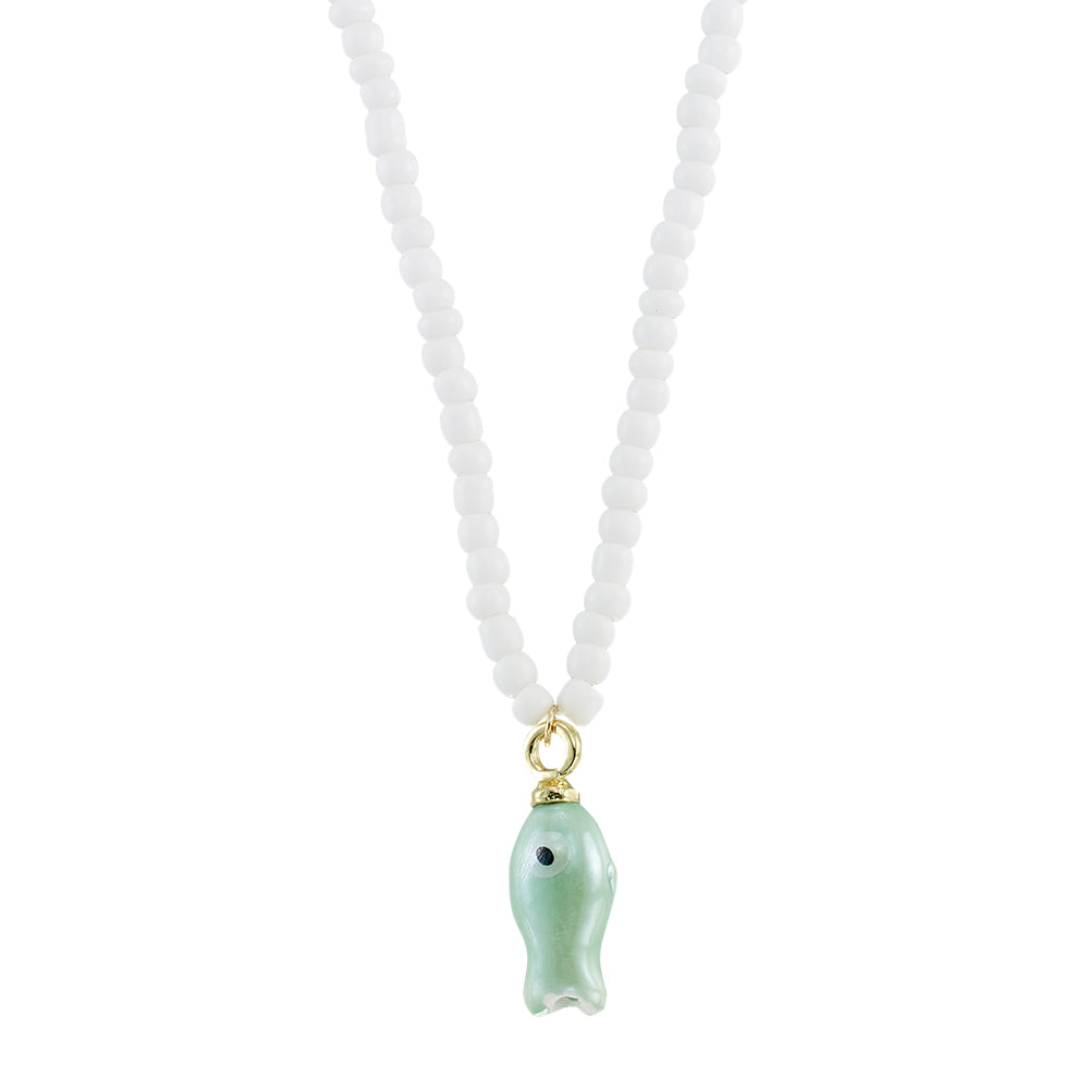 Ceramic Sardine w/ Seedbeads Necklace