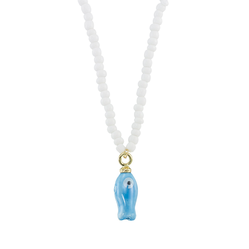 Ceramic Sardine w/ Seedbeads Necklace