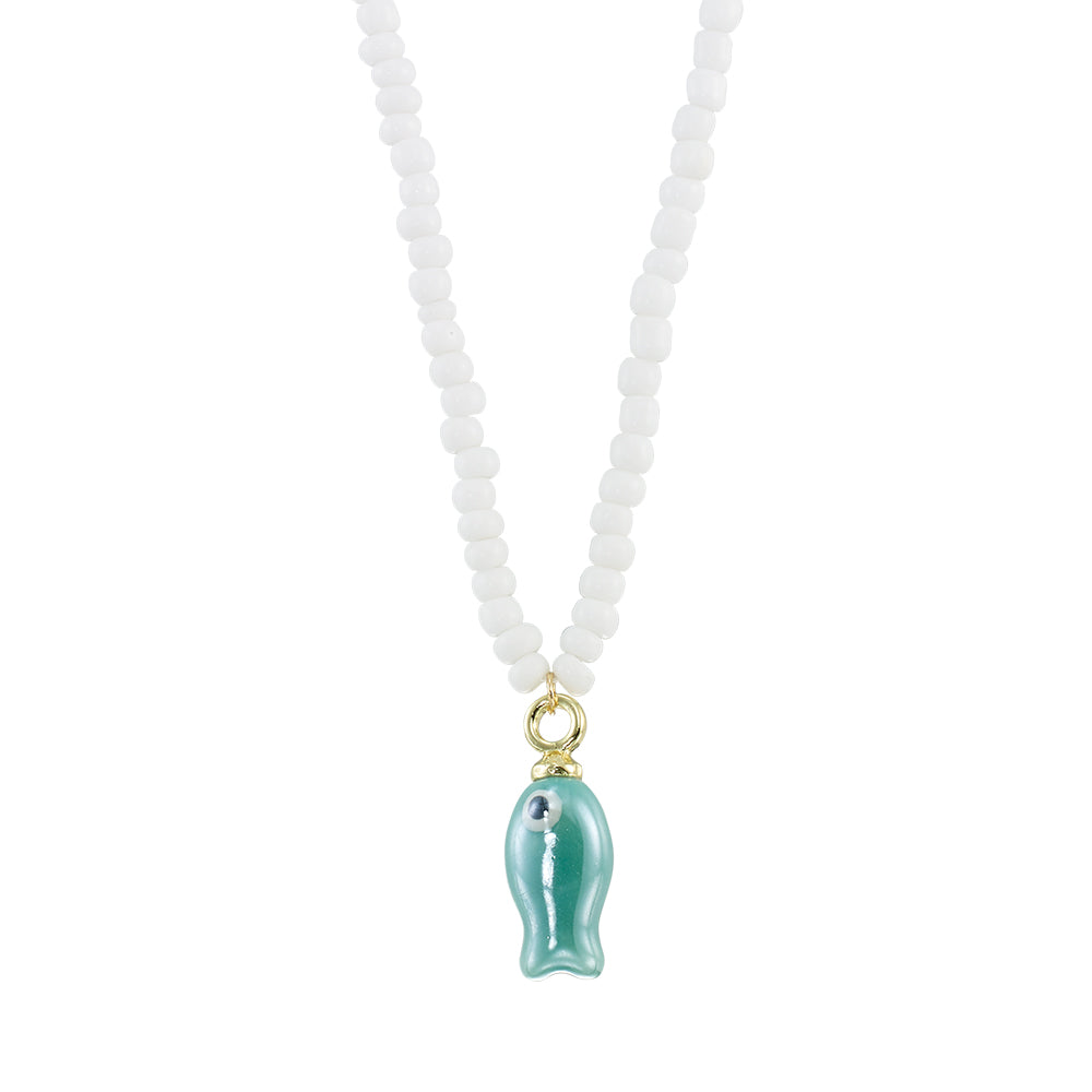 Ceramic Sardine w/ Seedbeads Necklace
