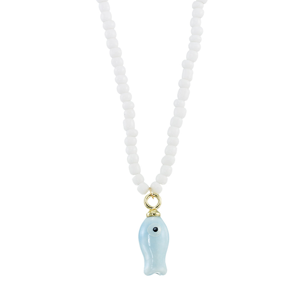 Ceramic Sardine w/ Seedbeads Necklace