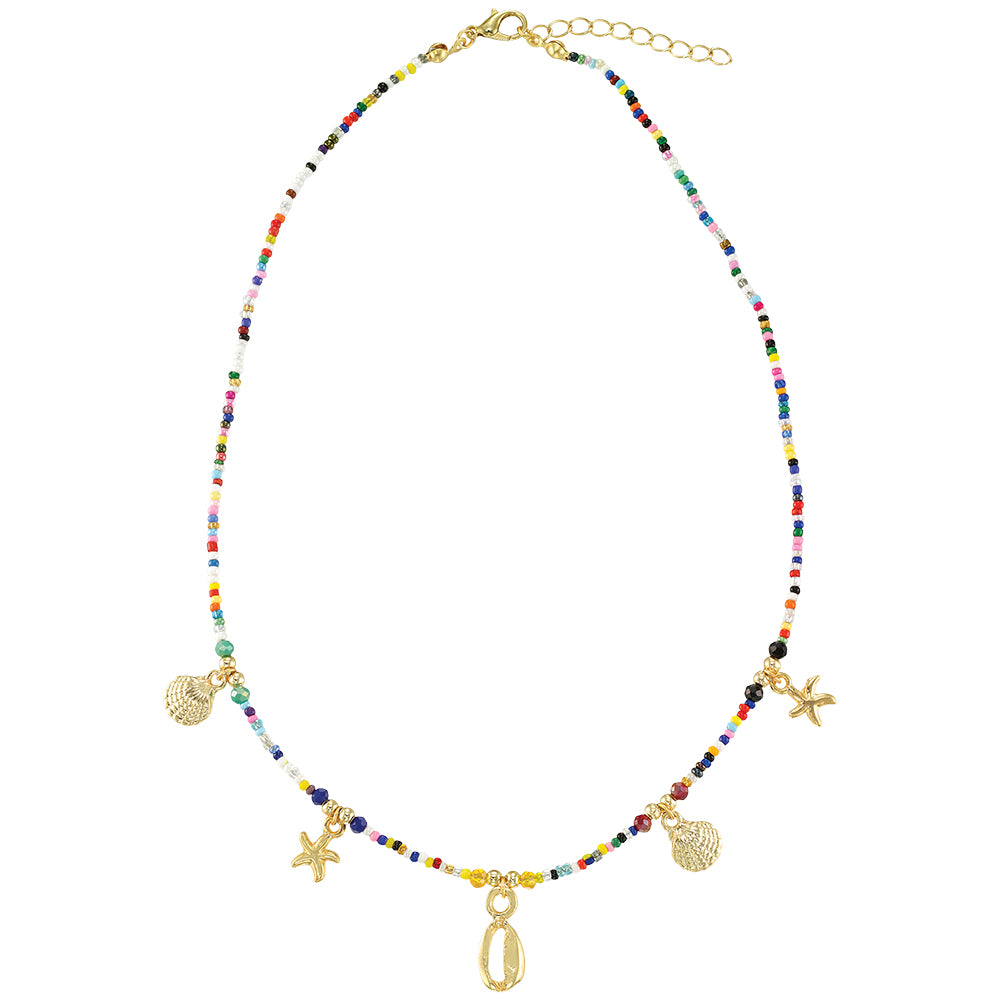 Multi Sealife Charm Seedbead Necklace