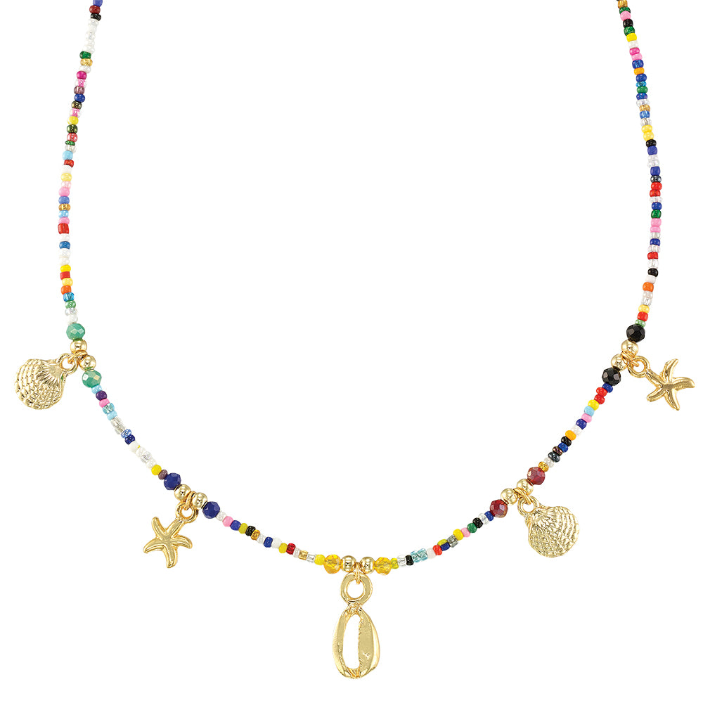Multi Sealife Charm Seedbead Necklace