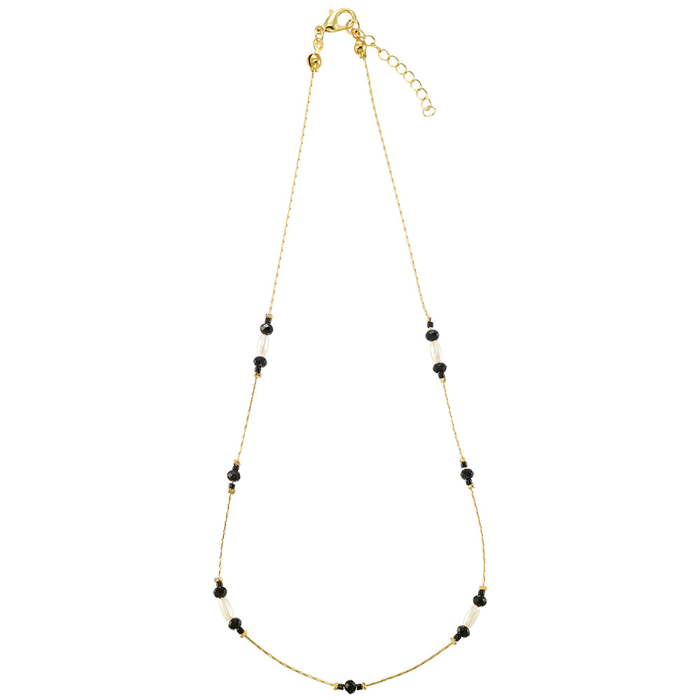 Dainty Rice Pearl & Seedbead Station Necklace