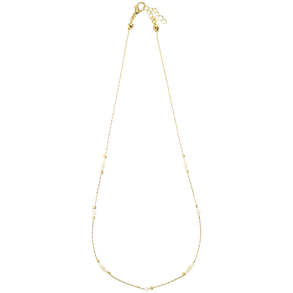 Dainty Rice Pearl & Seedbead Station Necklace