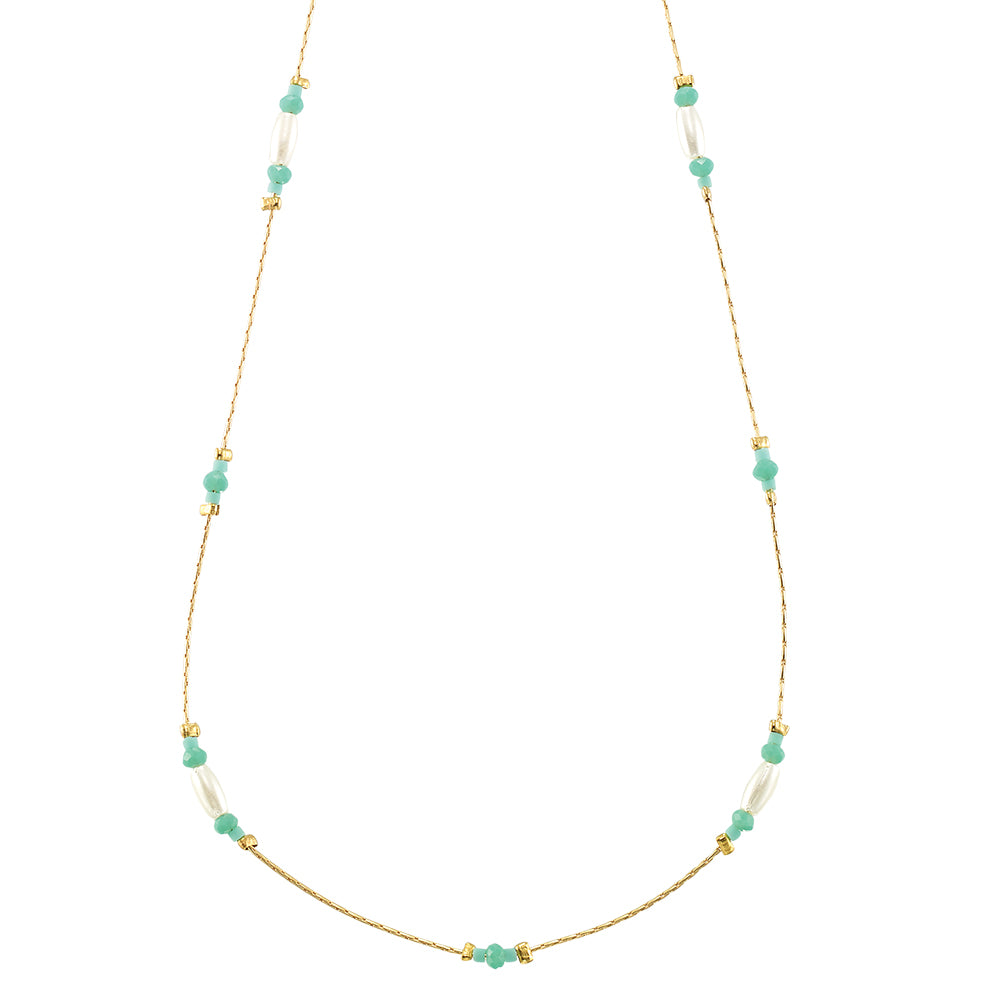 Dainty Rice Pearl & Seedbead Station Necklace