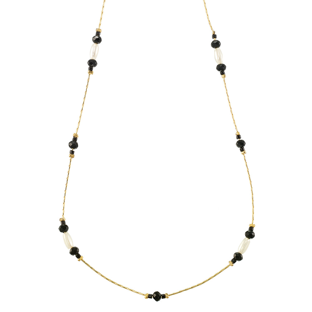 Dainty Rice Pearl & Seedbead Station Necklace