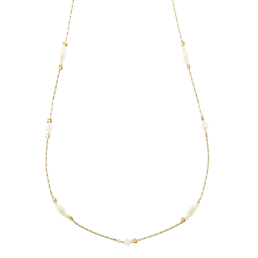 Dainty Rice Pearl & Seedbead Station Necklace