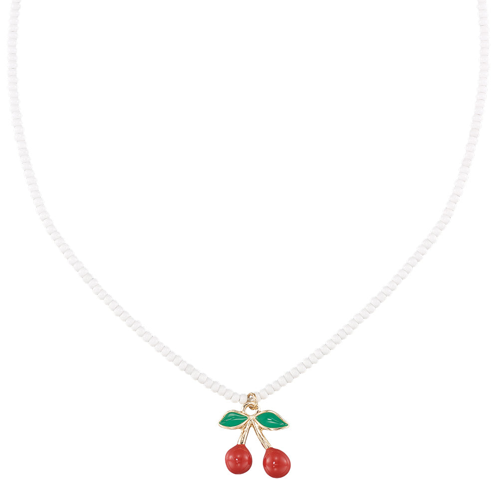 Enamel Cherries Seedbead 16″ Necklace