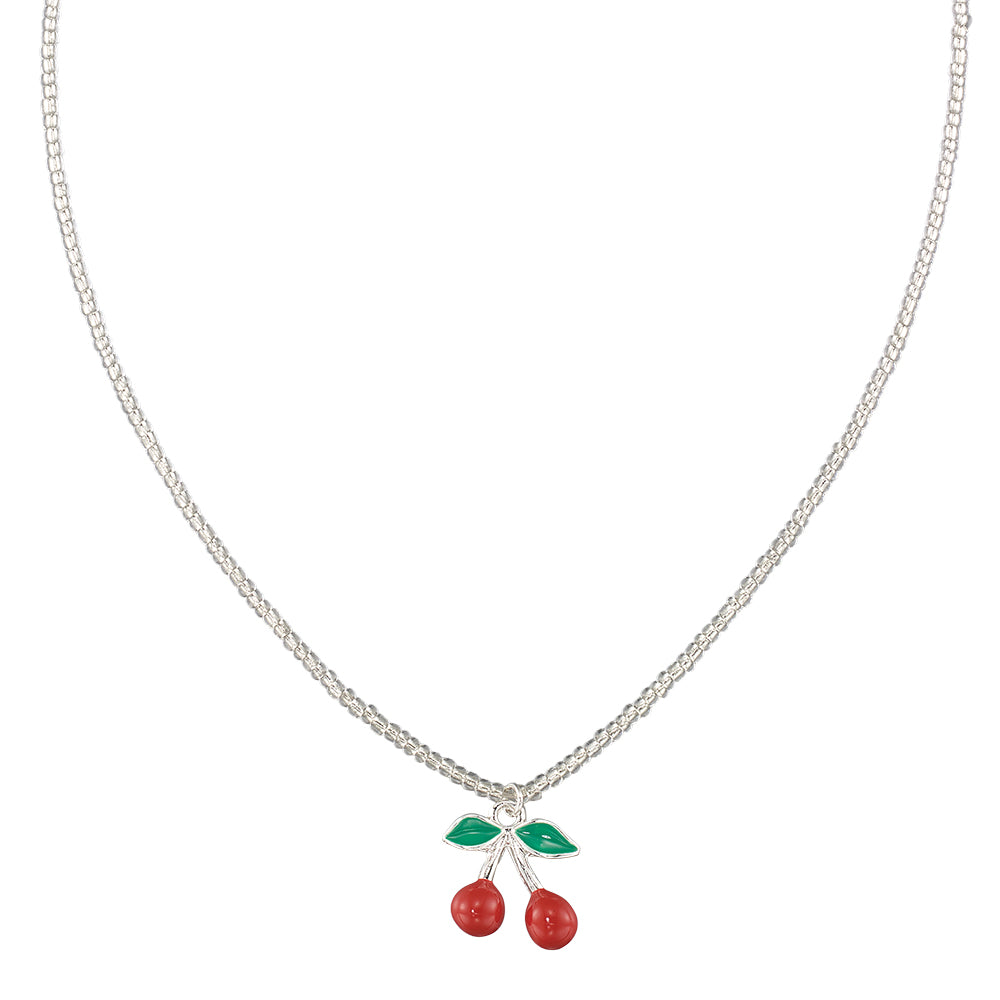Enamel Cherries Seedbead 16″ Necklace