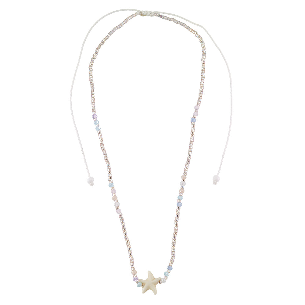 Starfish, Seedbead & Crystal 16" Adjustable Necklace