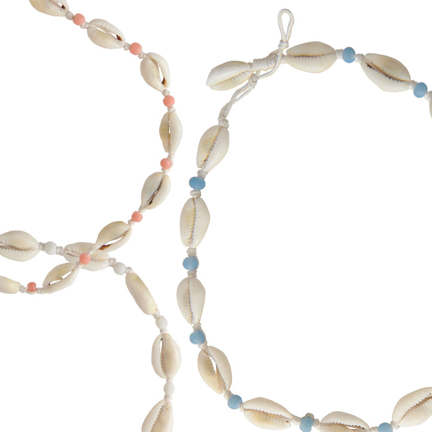 Cowrie & Frosted Bead Linen Necklace