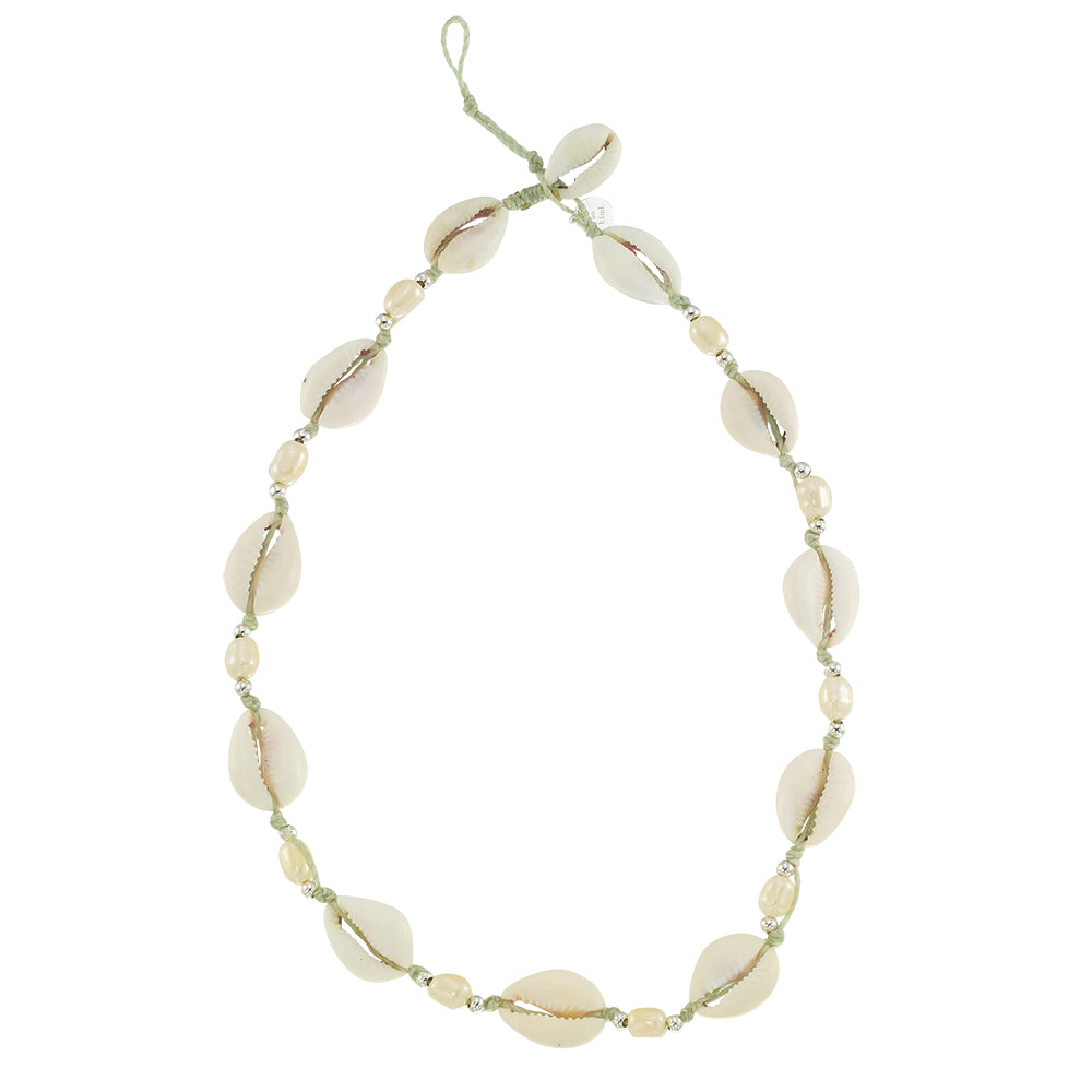 Adjustable Cowrie Shell and Pearl 15" Necklace